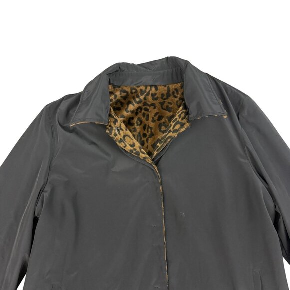 Talbots Coat Women's Medium Reversible Black Leopard Print Rain Jacket Trench - Picture 5 of 14